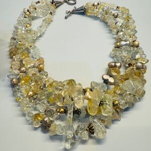 Gorgeous Rare Vintage Four Strand Gemstone 14k, Sterling and Pearl Neckl…